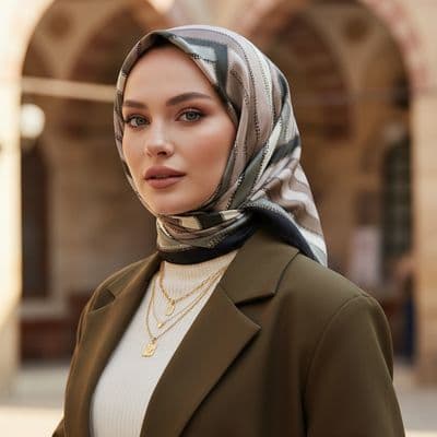 Zincir Desen İthal İpek Saten Eşarp Yeşil