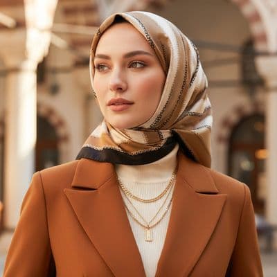 Zincir Desen İthal İpek Saten Eşarp Sarı