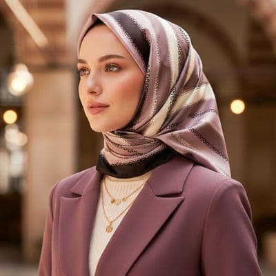 Zincir Desen İthal İpek Saten Eşarp Pembe