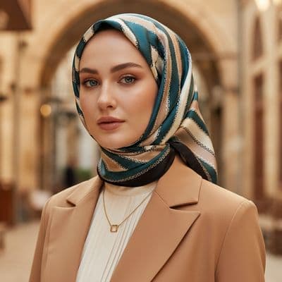 Zincir Desen İthal İpek Saten Eşarp Yeşil