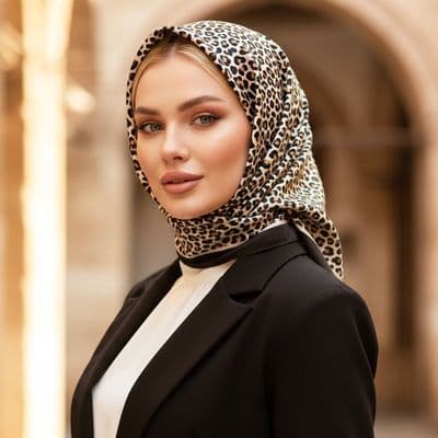 Leopar Desenli İthal İpek Saten Eşarp Sarı