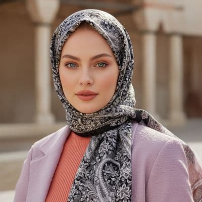 Çiçek Desenli Pamuklu Şal Siyah