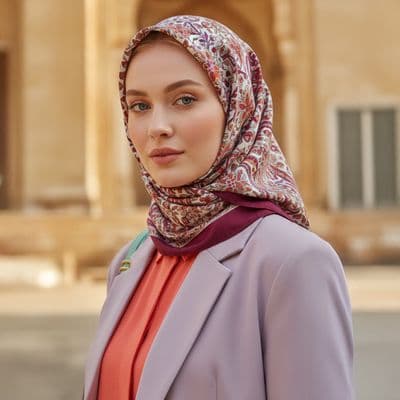 Çiçek Desenli Pamuklu Şal Turuncu