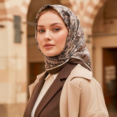 Etnik Desenli Pamuklu Şal Kahverengi