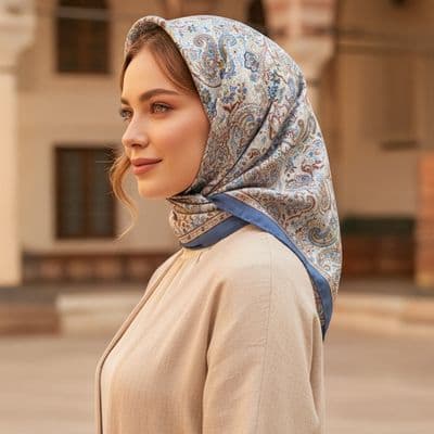 Etnik Desenli Pamuklu Şal Haki Yeşil