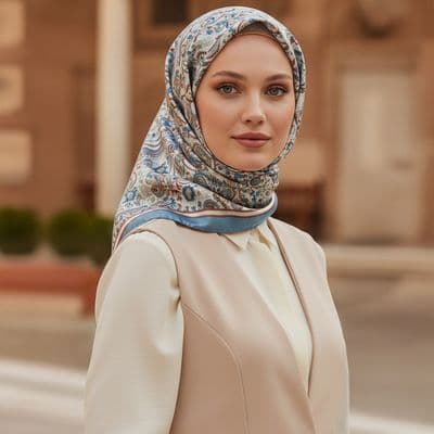 Etnik Desenli Pamuklu Şal Mavi