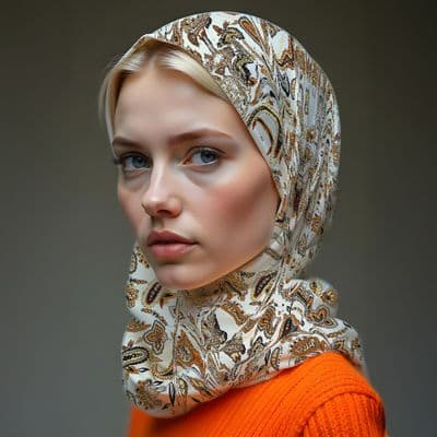 Yaprak Desenli Pamuklu Şal Kiremit