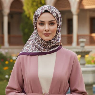 Yaprak Desenli Pamuklu Şal Patlıcan Moru