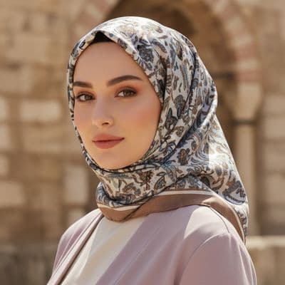 Yaprak Desenli Pamuklu Şal Kahverengi