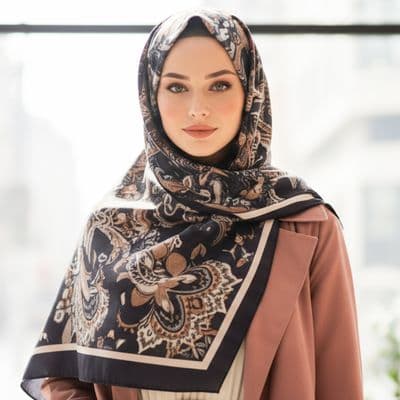 Yaprak Desenli Pamuklu Şal Koyu Yeşil