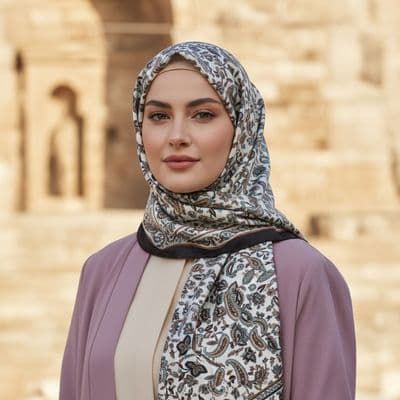 Yaprak Desenli Pamuklu Şal Gri