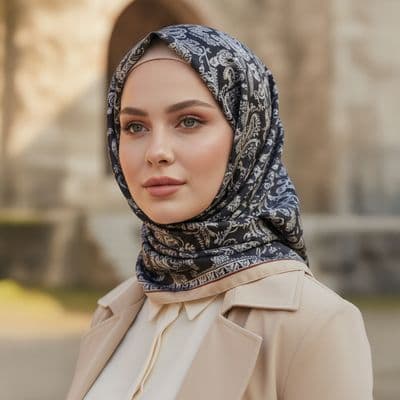 Yaprak Desenli Pamuklu Şal Siyah