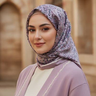 Yaprak Desenli Pamuklu Şal Mor