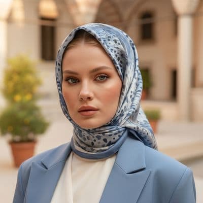 Sulu Boya Desenli Pamuklu Şal Mavi