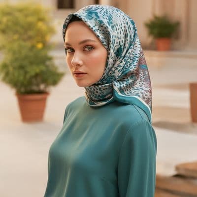 Sulu Boya Desenli Pamuklu Şal Mavi