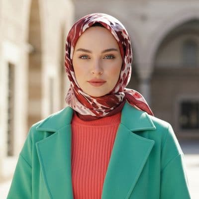 Sulu Boya Desenli Pamuklu Şal Kırmızı