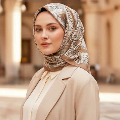 Sulu Boya Desenli Pamuklu Şal Kahverengi