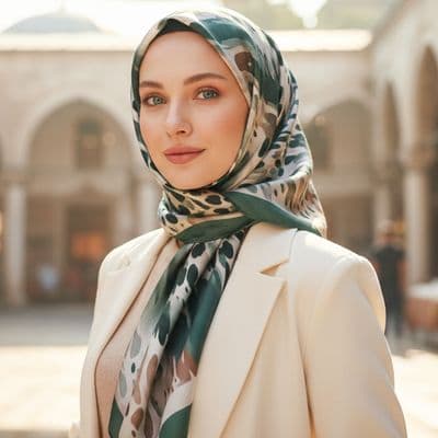 Sulu Boya Desenli Pamuklu Şal Yeşil