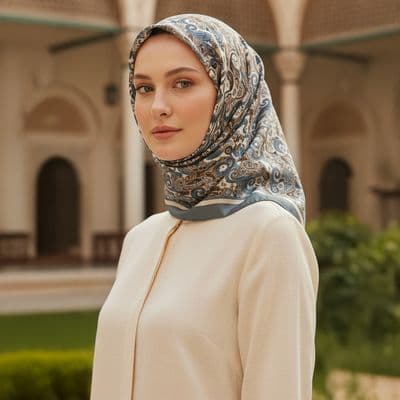 Paisley Desenli Pamuklu Şal Mavi