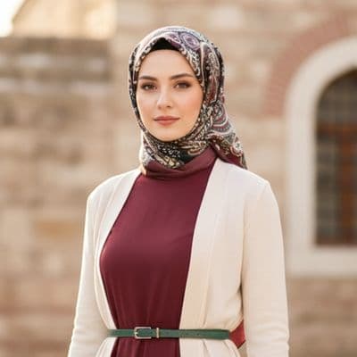 Paisley Desenli Pamuklu Şal Haki