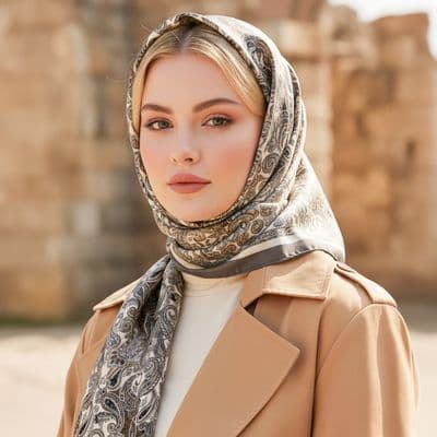 Paisley Desenli Pamuklu Şal Açık Kahve